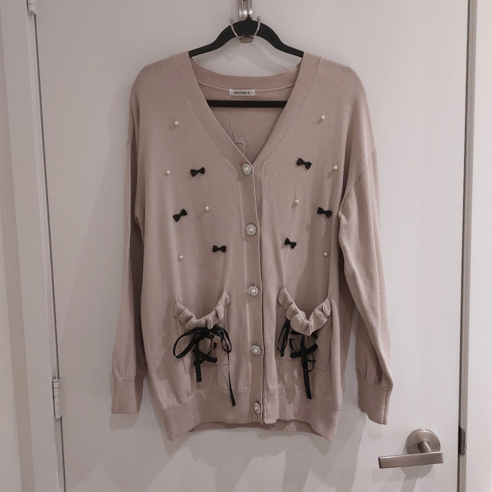 Noemie - Ribbon and Pearl Pocket Spindle Cardigan